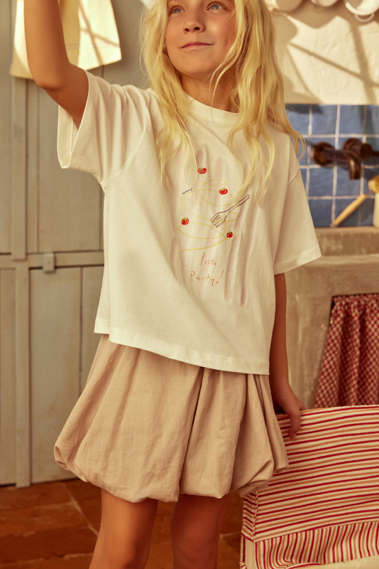 Beige Cotton Mini Balloon Skirt - MARVY