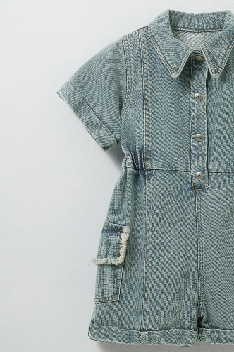 Biliss Mavi Denim Kısa Tulum - 2