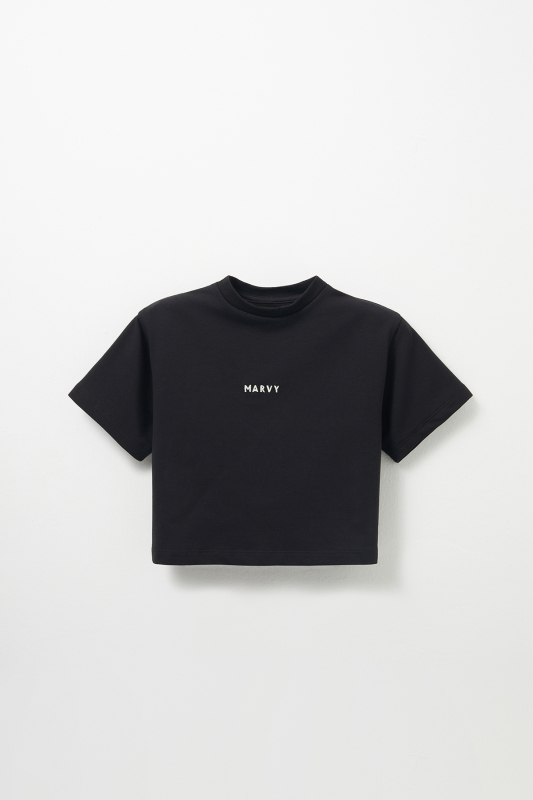 Black Embroidery Detailed Lightweight Short Cut T-shirt - MARVY (1)