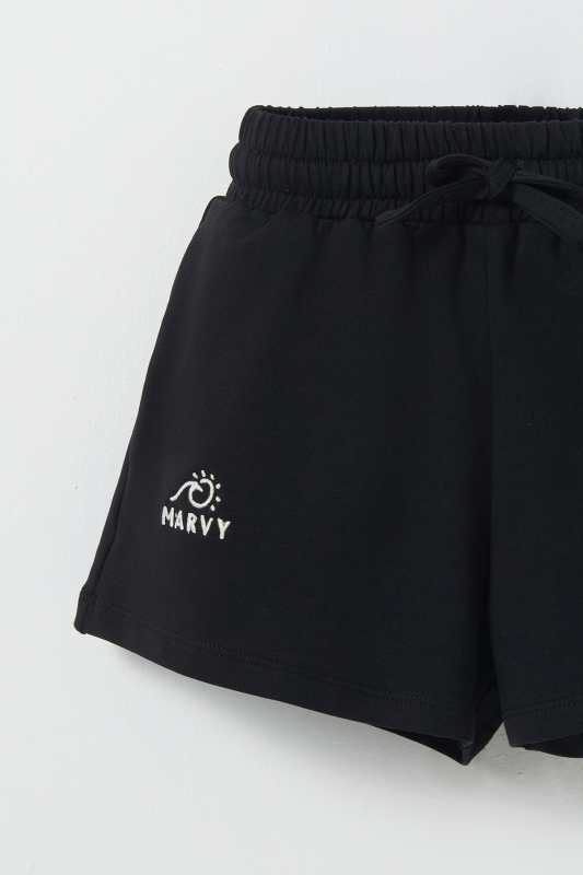 Black Embroidery Detailed Shorts - MARVY (1)