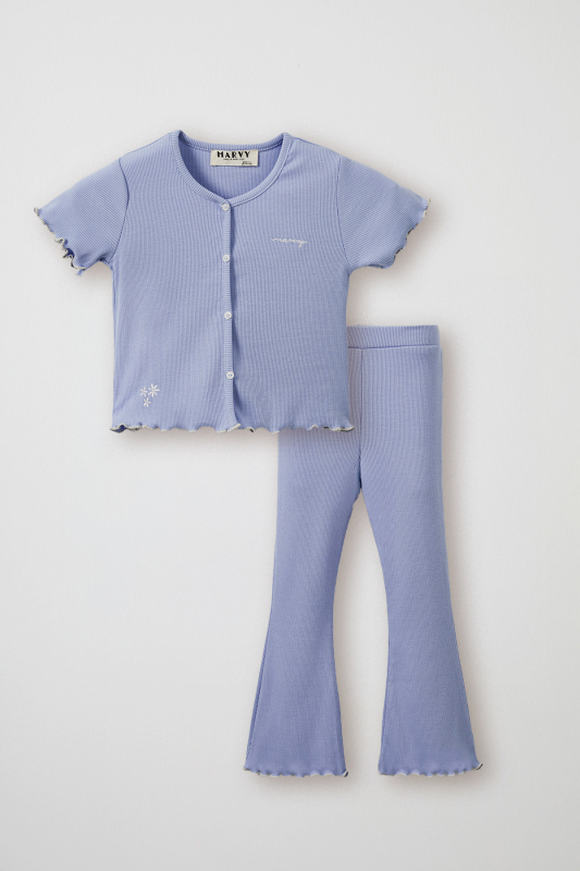 Blue Ribbed T-shirt - Tights Set 