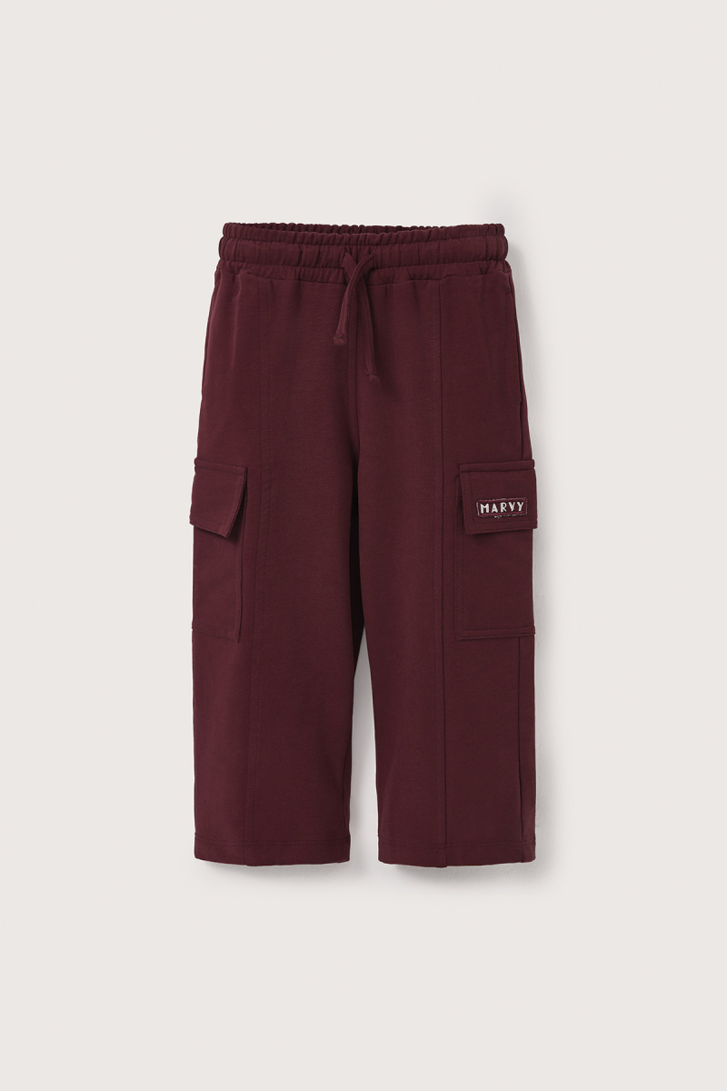 Bordo Kargo Cepli Nakışlı Pantolon - 5