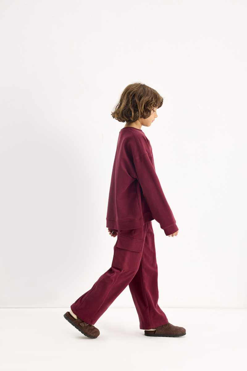 Bordo Oversize Nakışlı Sweatshirt - 3