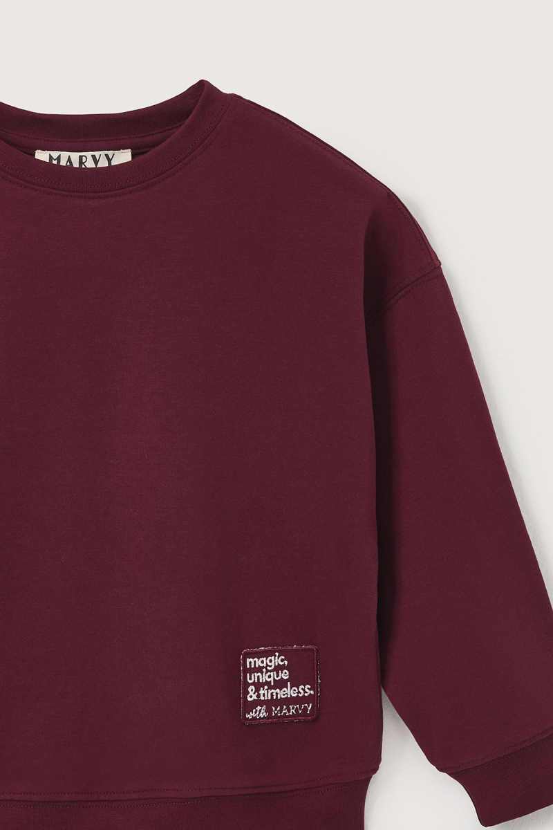 Bordo Oversize Nakışlı Sweatshirt - 4
