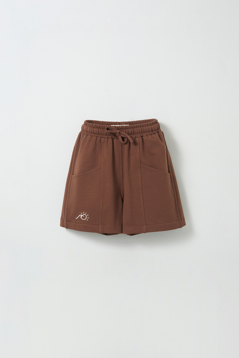 Brown Embroidered Detailed Piping Bermuda Shorts - 1