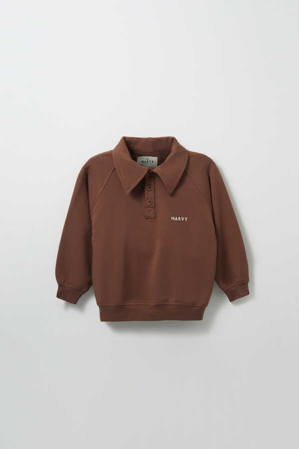 Brown Embroidered Detailed Raglan Sleeve Sweatshirt - 4