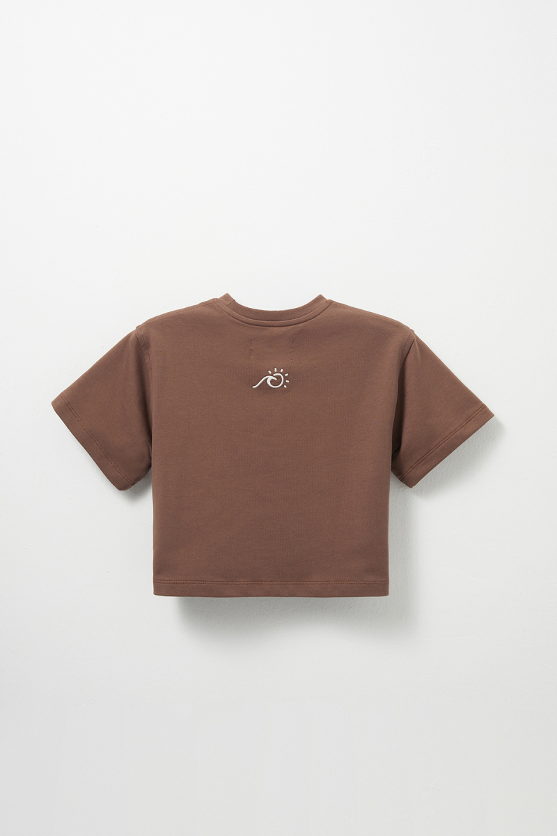 Brown Embroidery Detailed Lightweight Short Cut T-shirt - 3