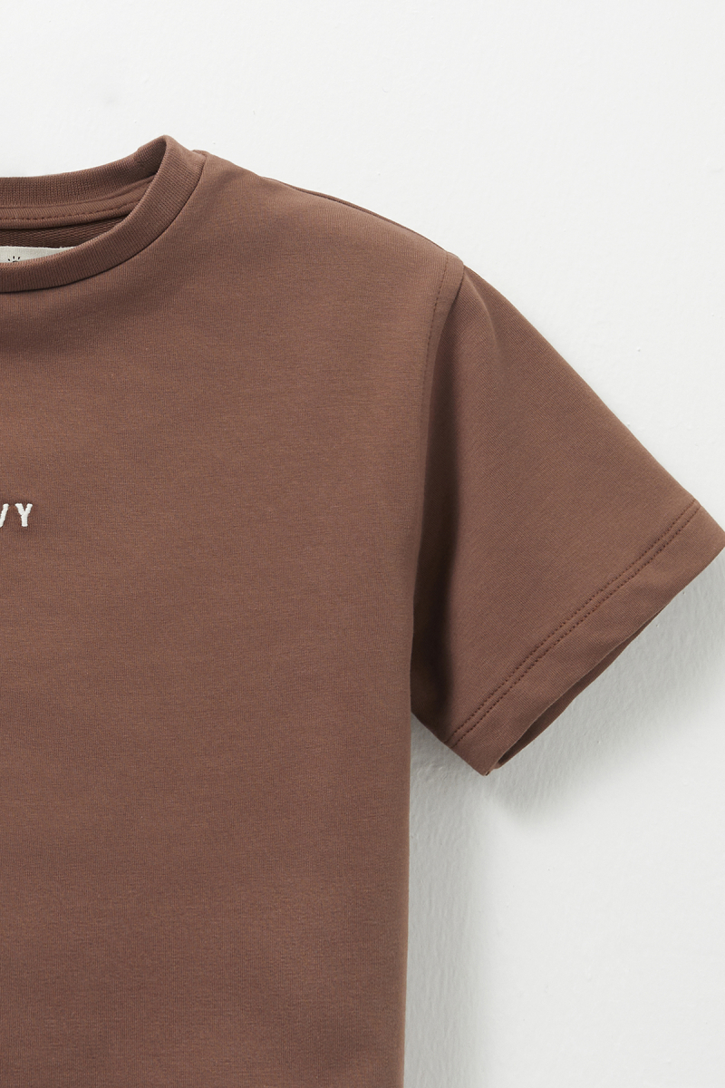 Brown Embroidery Detailed Lightweight Short Cut T-shirt - 2