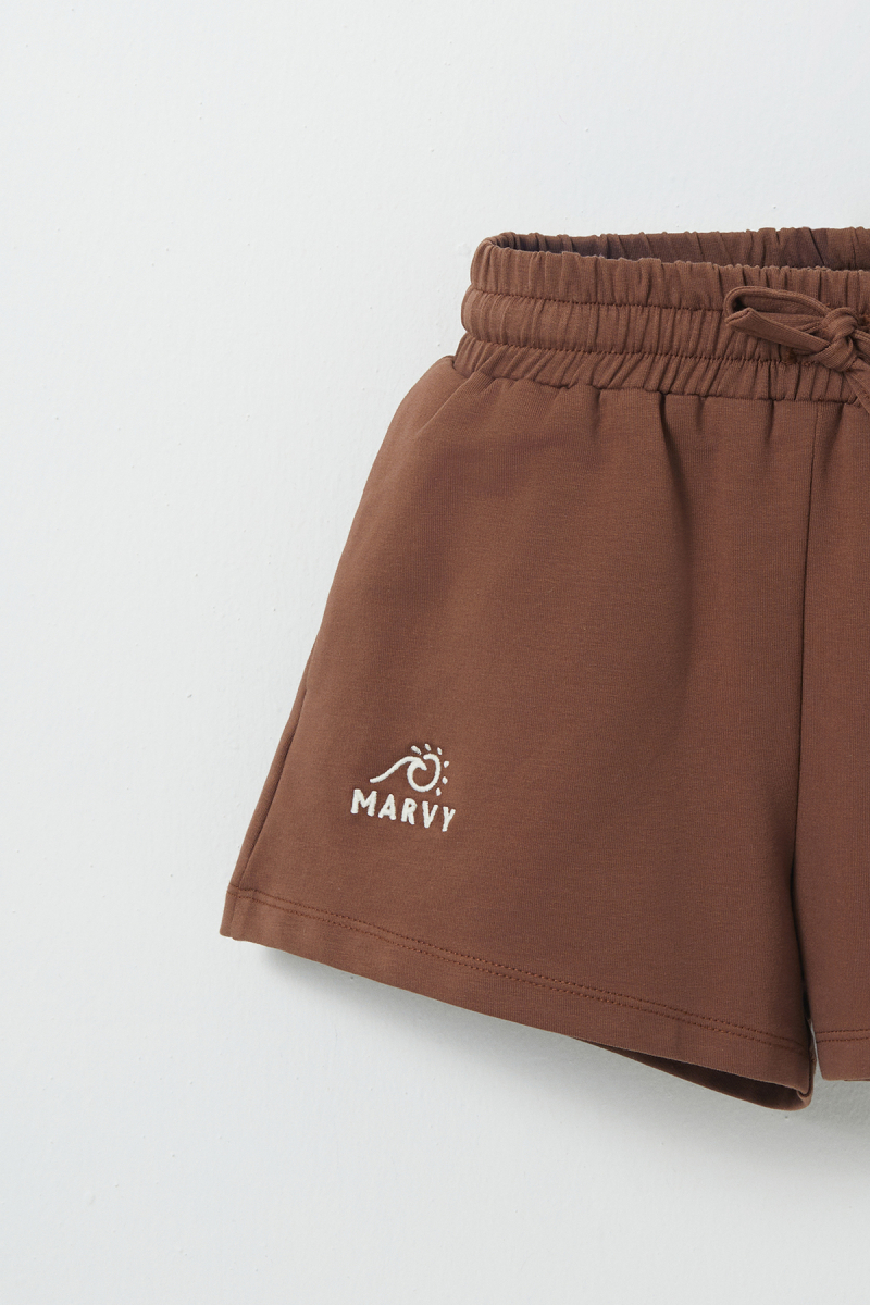 Brown Embroidery Detailed Shorts - 2