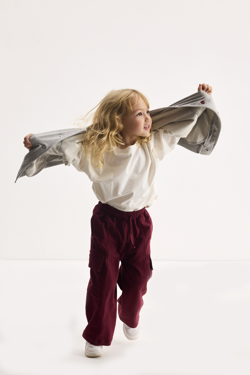 Burgundy Cargo Pocket Embroidered Trousers - 1