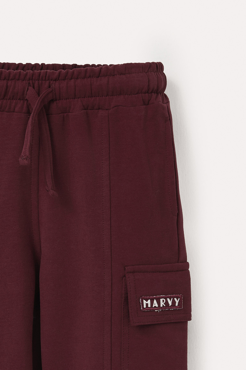 Burgundy Cargo Pocket Embroidered Trousers - 6