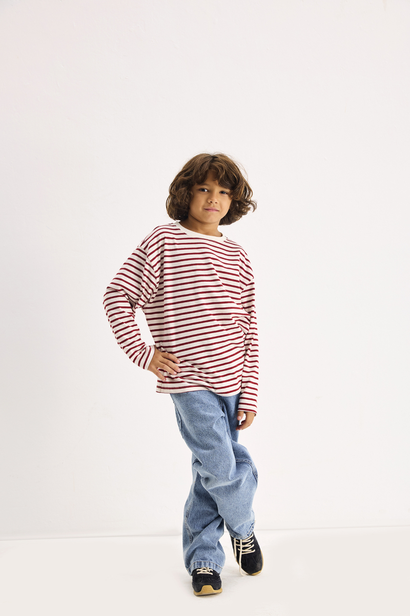 Burgundy Striped Long Sleeve T-shirt - 1