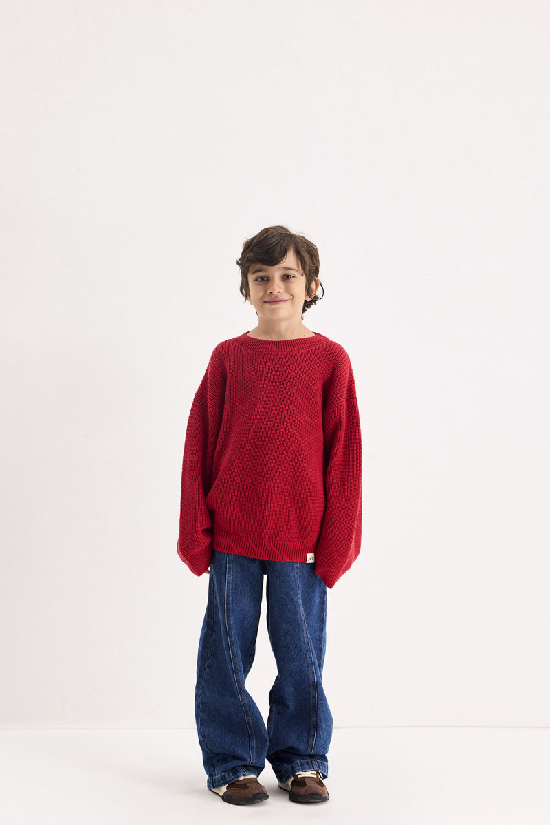 Cotton Knitted Sweater Red - 3