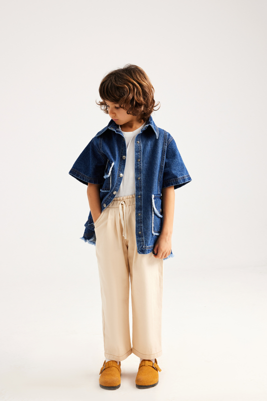 Ecru Color Cotton Carrot Pants - MARVY