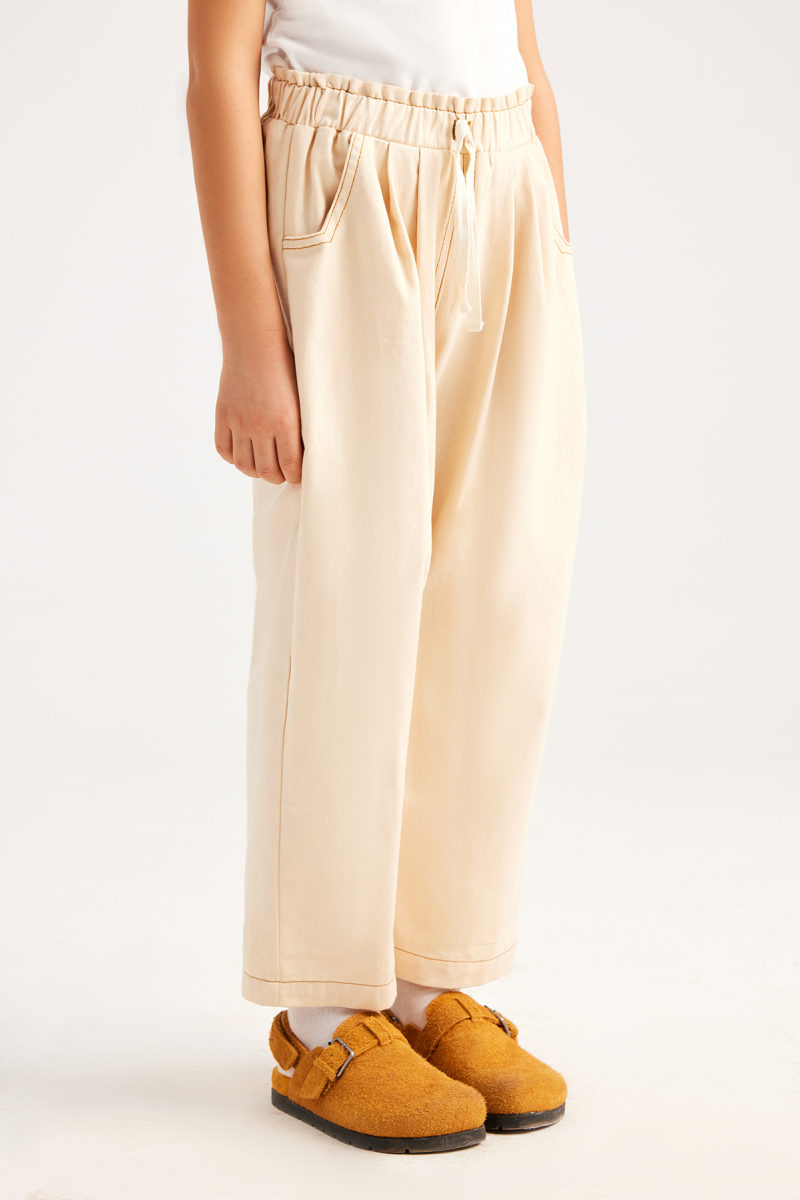 Ecru Color Cotton Carrot Pants - 3