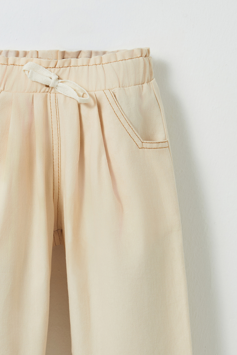 Ecru Color Cotton Carrot Pants - 6