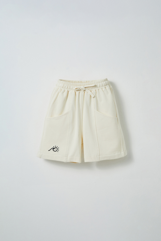 Ecru Embroidered Detailed Piping Bermuda Shorts - MARVY