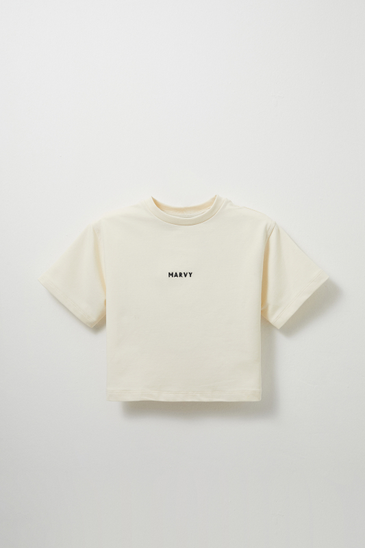Ecru Embroidery Detailed Lightweight Short Cut T-shirt - MARVY