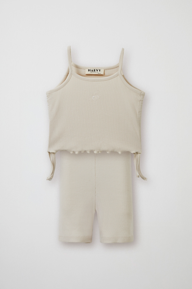 Ecru Ribbed Strap Blouse - Mini Shorts - 1