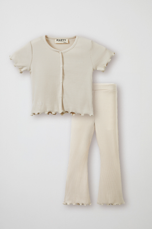 Ecru Ribbed T-shirt - Tights Set 