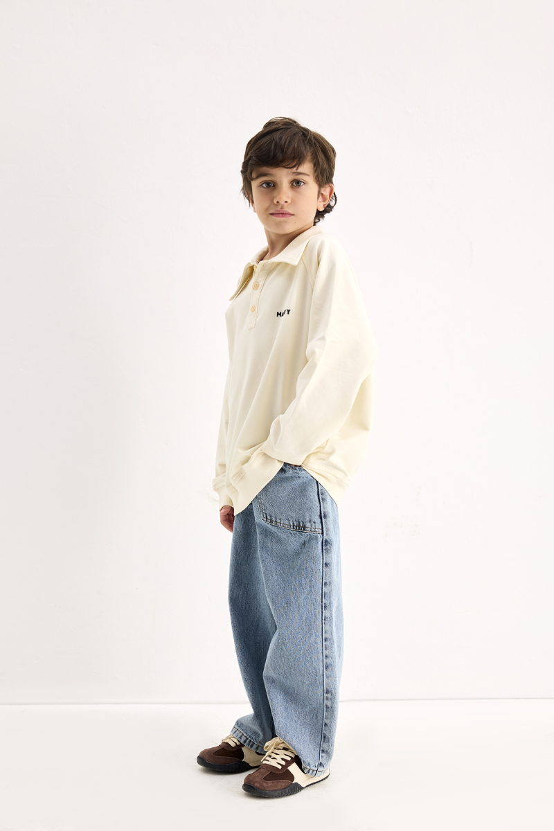 Ekru Nakış Detaylı Reglan Kol Sweatshirt - 3