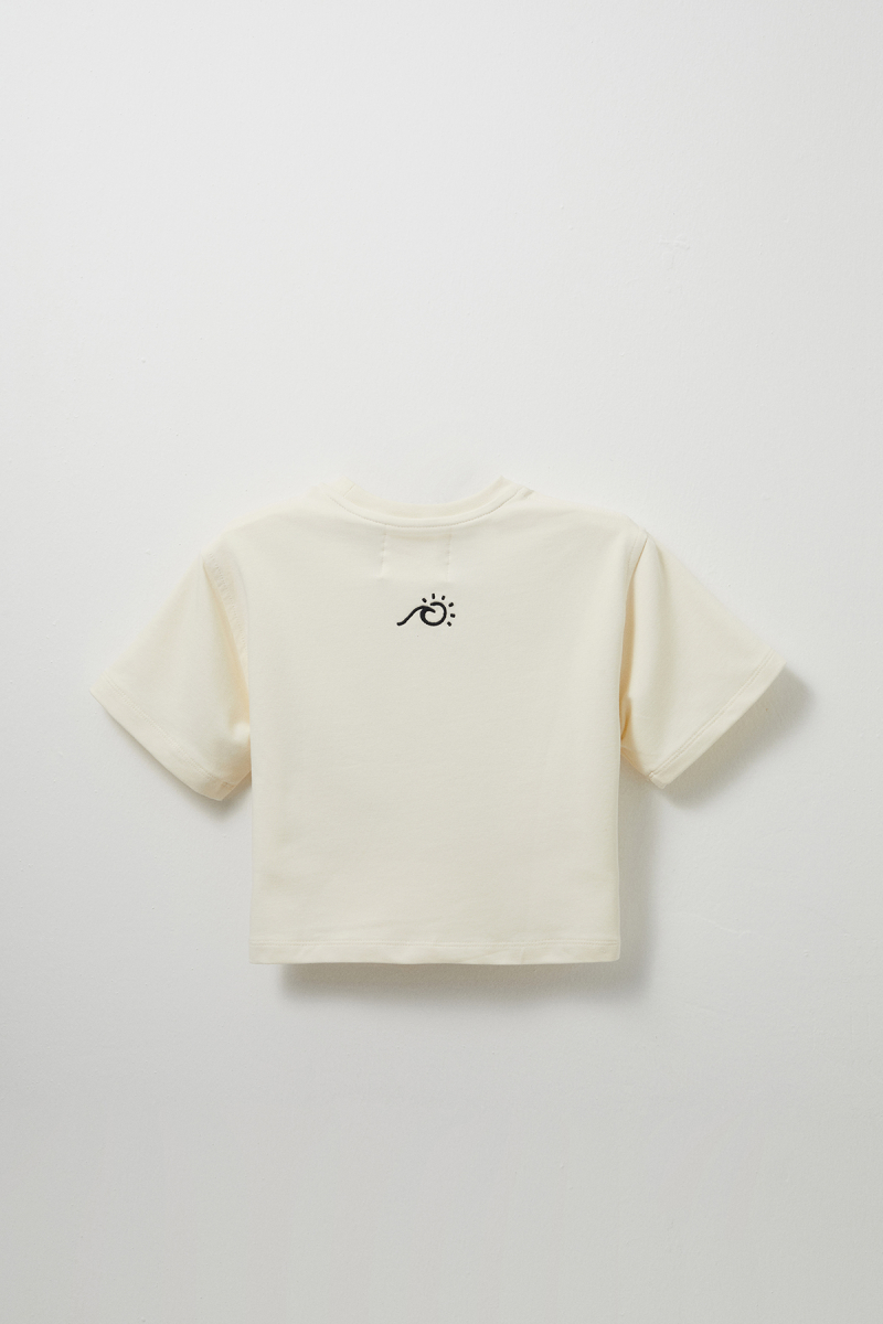 Ekru Nakış Detaylı Hafif Kısa Kesim Tshirt - 3