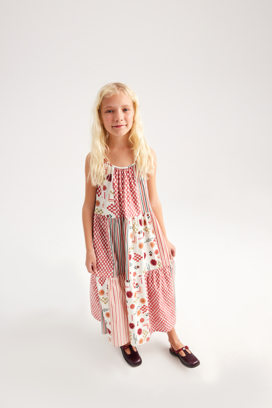 Fiona Patch Patterned Strappy Midi Dress - MARVY