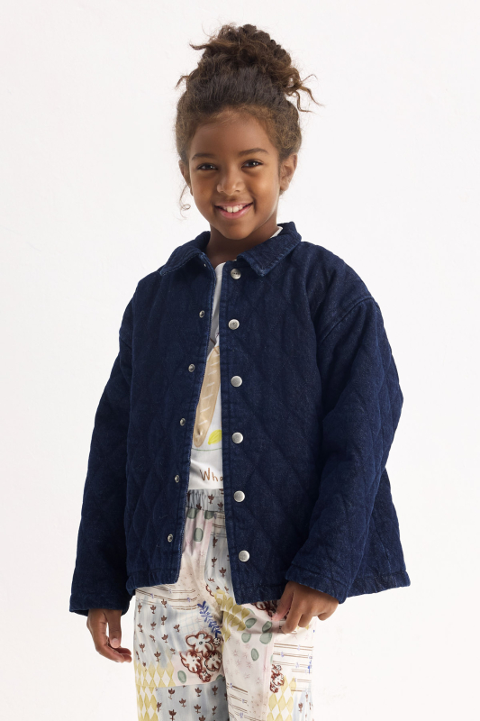 Indigo Denim Quilted Jacket - Marvy Kids