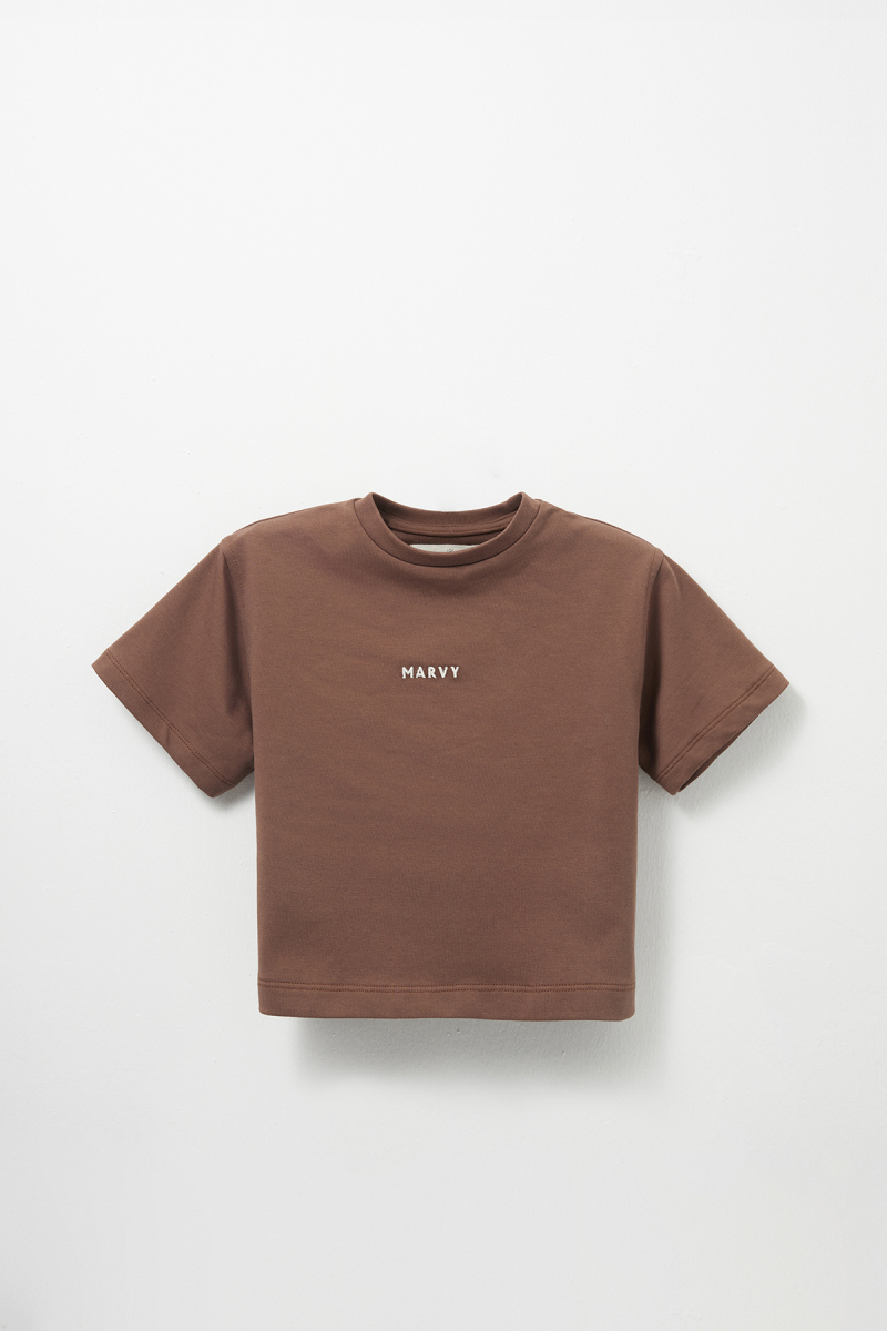 Kahverengi Nakış Detaylı Oversize Tshirt - 1