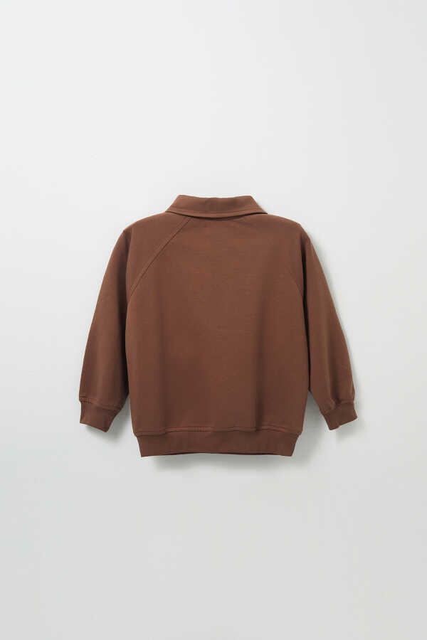 Kahverengi Nakış Detaylı Reglan Kol Sweatshirt - 5
