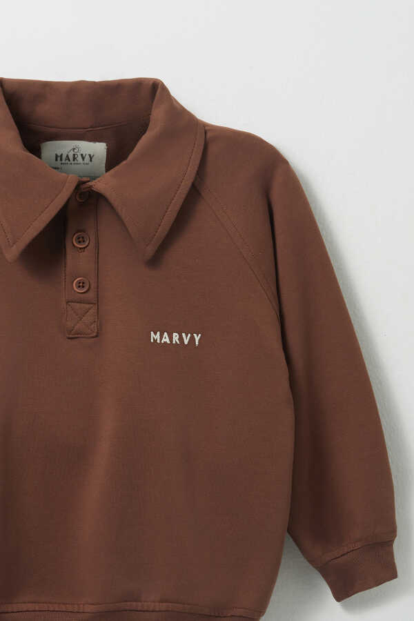 Kahverengi Nakış Detaylı Reglan Kol Sweatshirt - 2