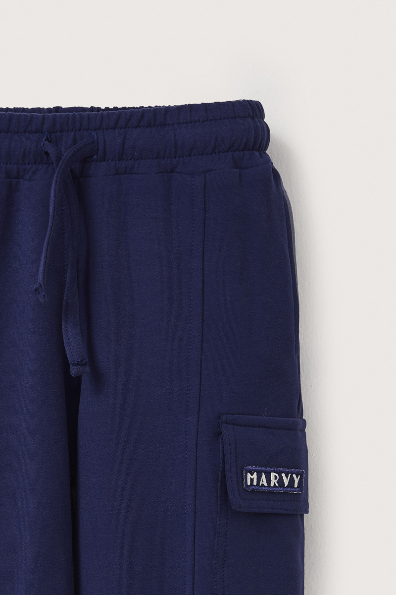 Lacivert Kargo Cepli Nakışlı Pantolon - 3