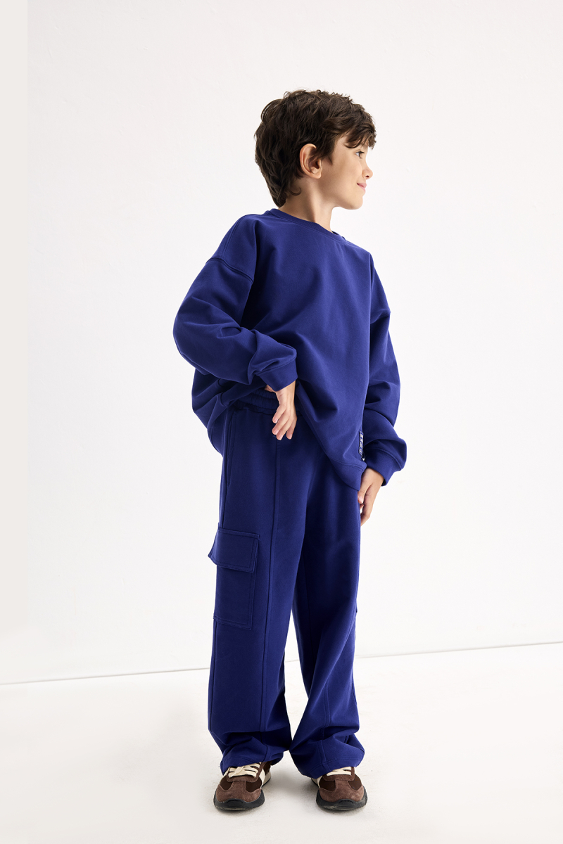 Lacivert Kargo Cepli Nakışlı Pantolon - 2