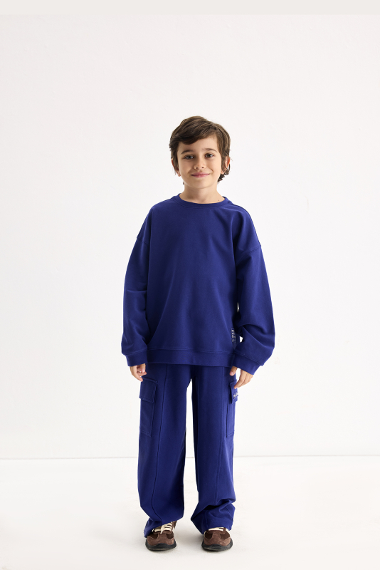 Lacivert Oversize Nakışlı Sweatshirt - Marvy Kids