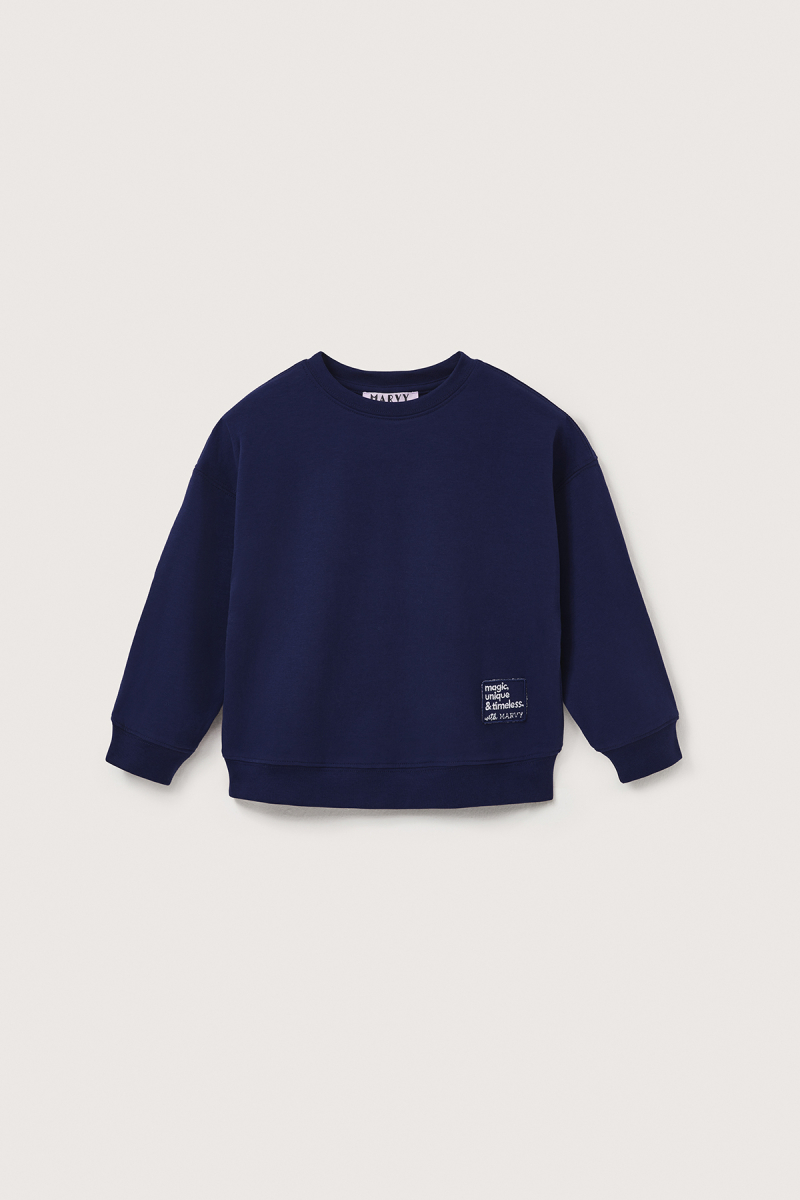 Lacivert Oversize Nakışlı Sweatshirt - 2