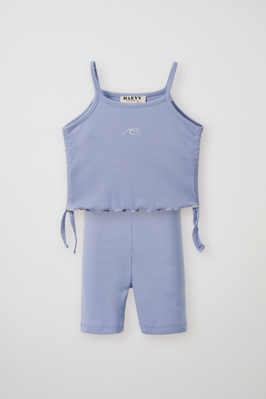 Mavi Fitilli Askılı Bluz - Mini Şort - Marvy Kids