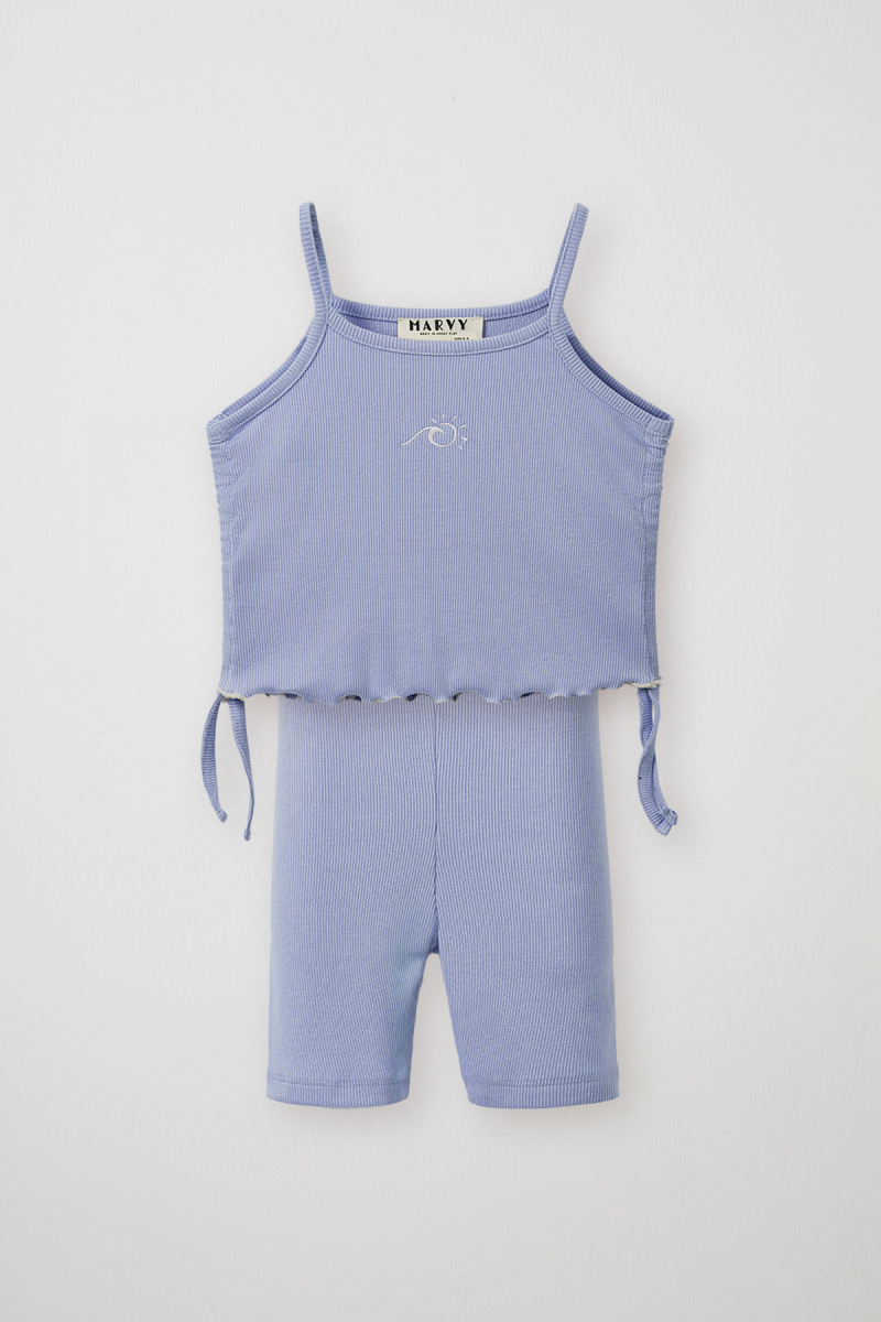 Mavi Fitilli Askılı Bluz - Mini Şort - 1