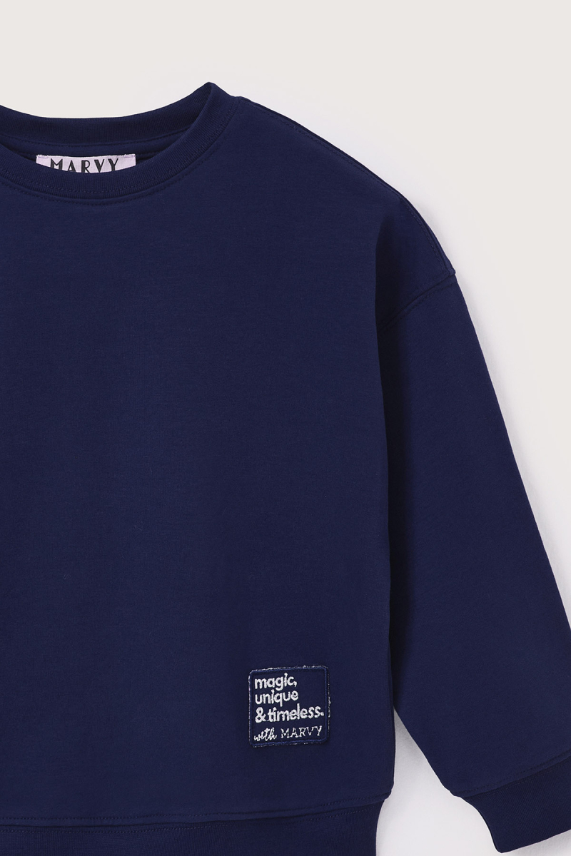 Navy Blue Oversized Embroidered Sweatshirt - 4