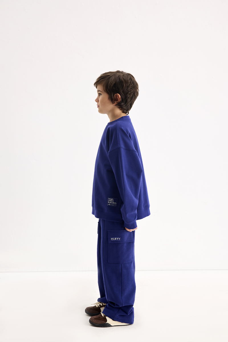 Navy Blue Oversized Embroidered Sweatshirt - 3