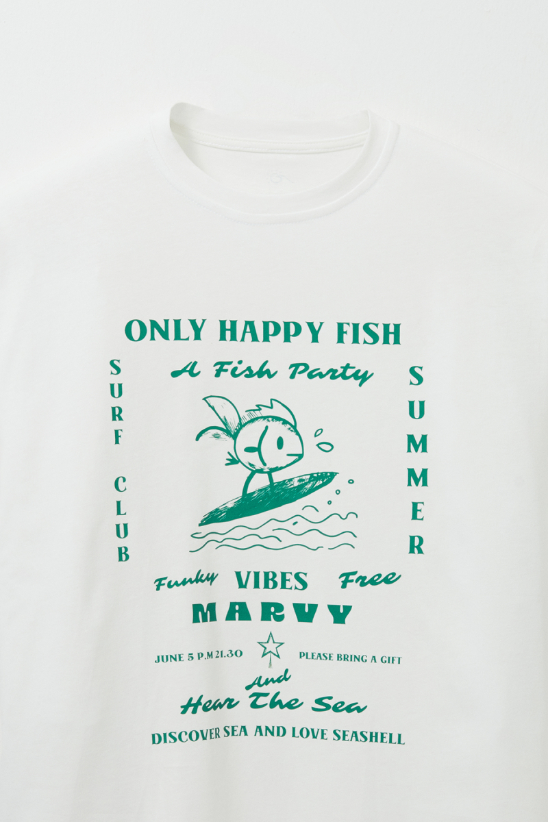 Only Happy Fish Printed T-shirt - 2