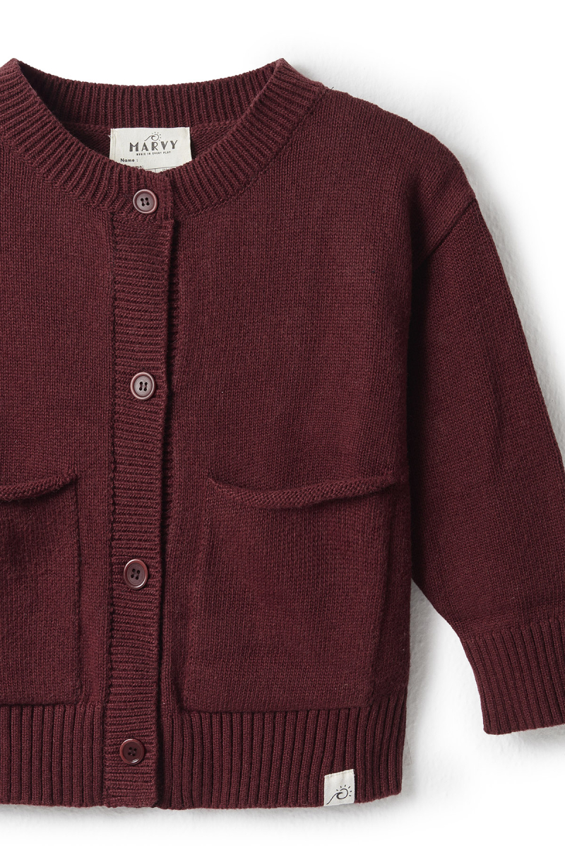 Oversized Wool Knit Cardigan Burgundy - 3