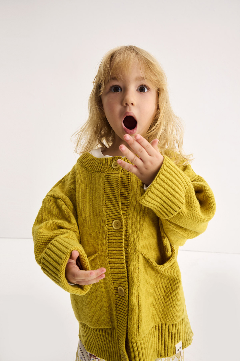 Oversized Wool Knit Cardigan Yellow - 3