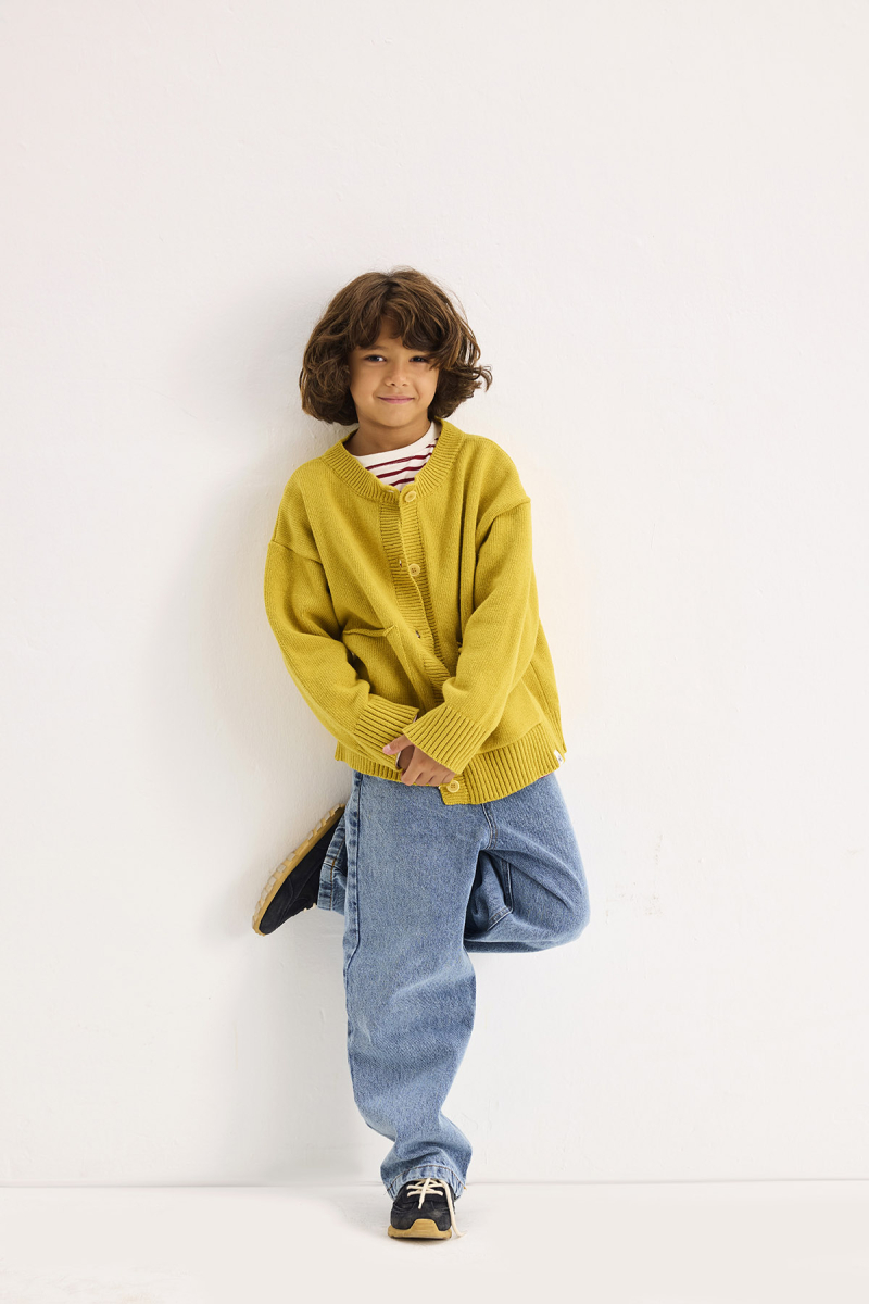 Oversized Wool Knit Cardigan Yellow - 4