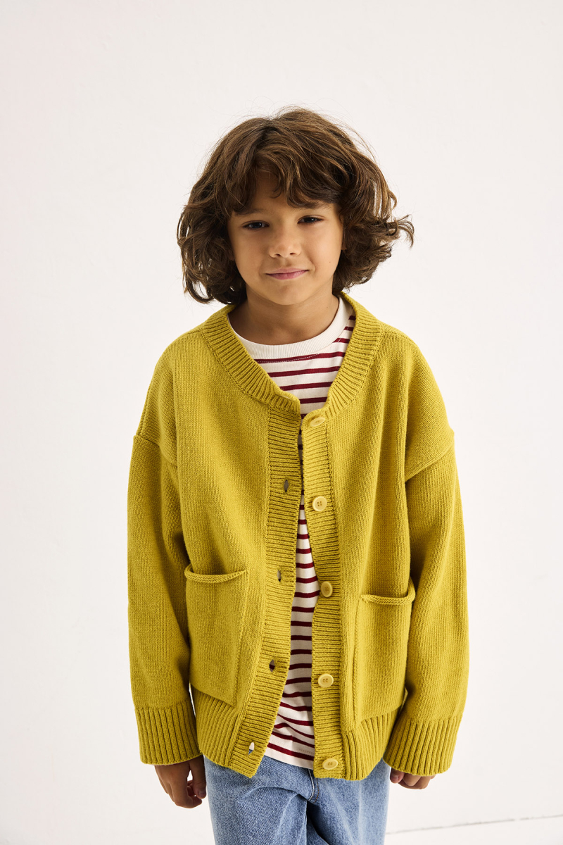 Oversized Wool Knit Cardigan Yellow - 5