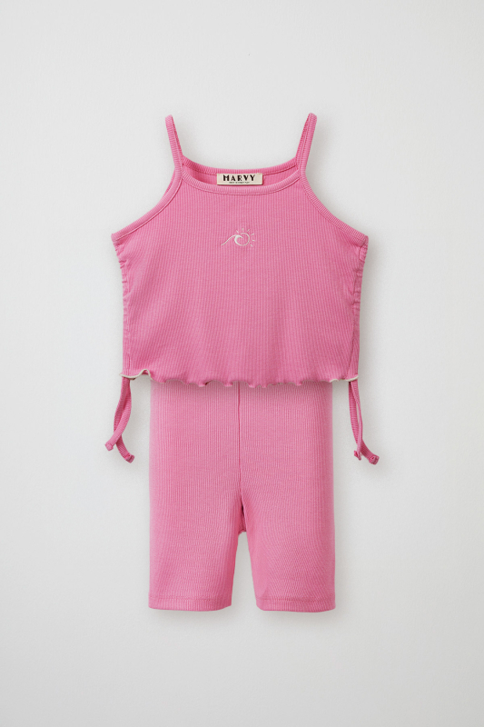Pembe Fitilli Askılı Bluz - Mini Şort - Marvy Kids