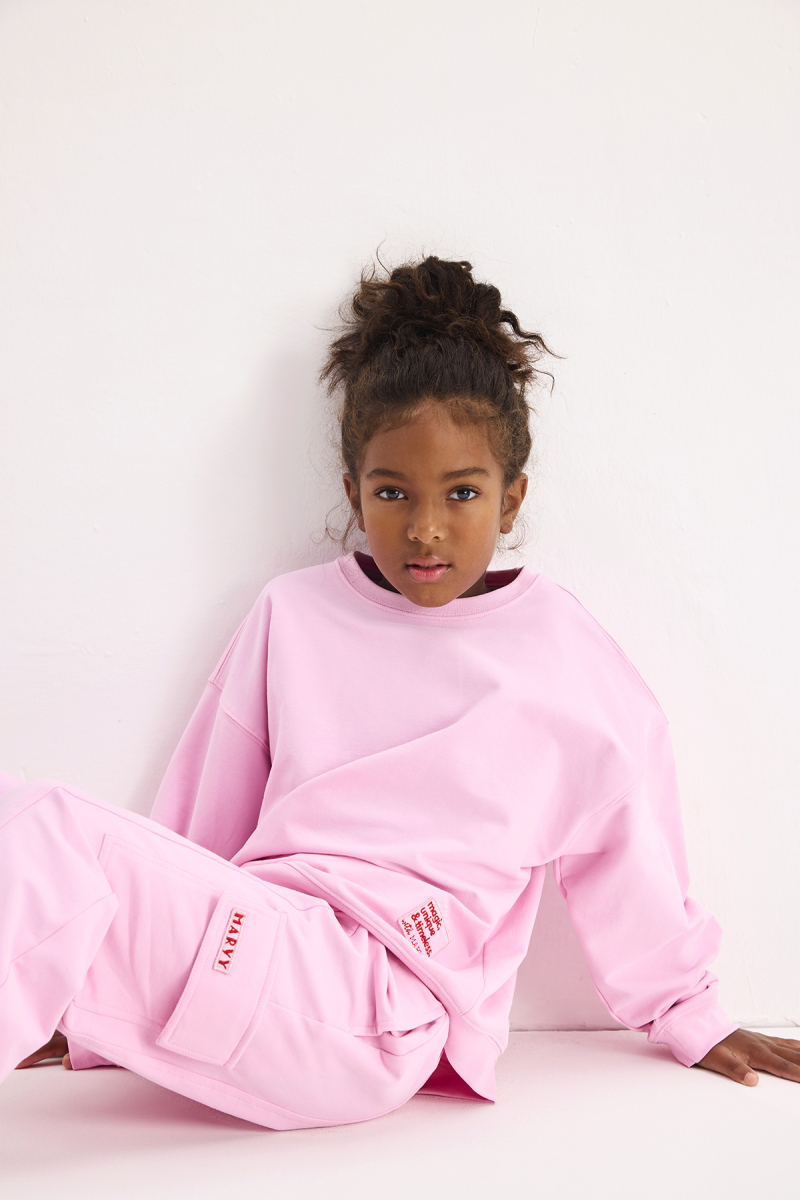 Pembe Oversize Nakışlı Sweatshirt - 1