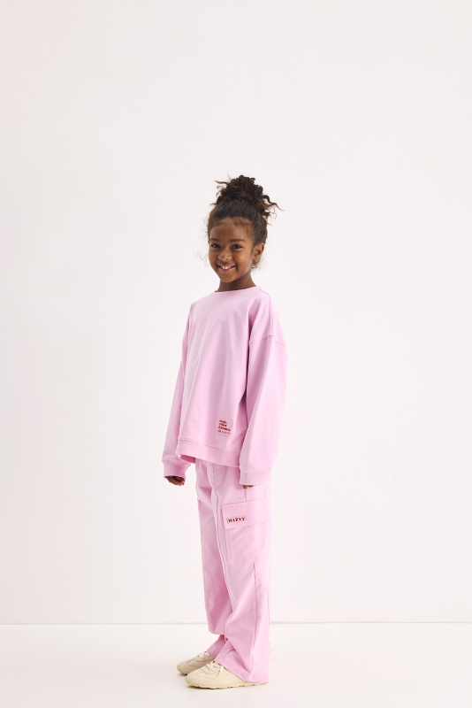 Pink Cargo Pocket Embroidered Trousers - Marvy Kids