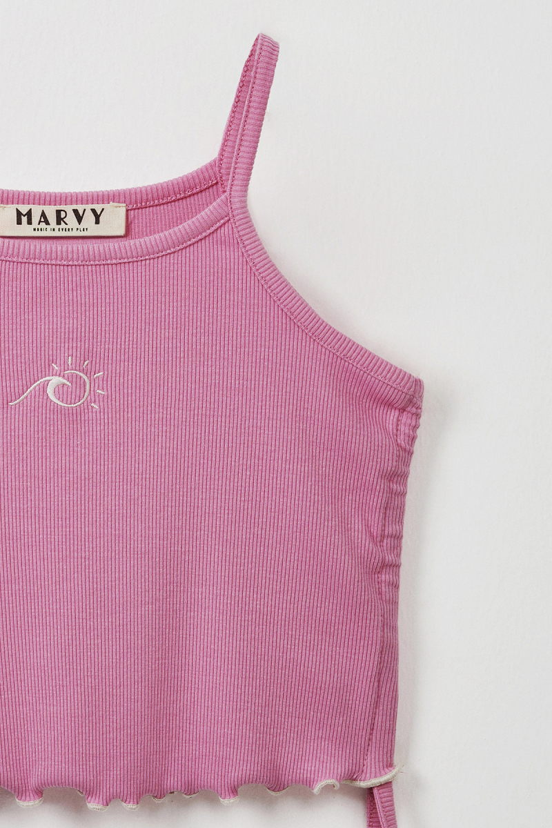 Pink Ribbed Strap Blouse - Mini Shorts - 4