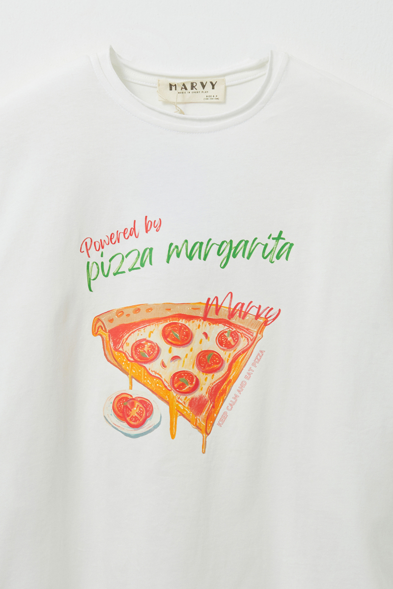 Pizza Margarita Baskılı Oversize Tshirt - 3