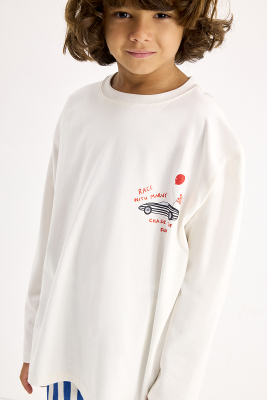 Race Car Printed Long Sleeve T-shirt - Marvy Kids
